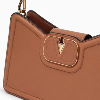 Shop Valentino Garavani Vlogo Brown Shoulder Bag In Garnet Calfskin In Beige