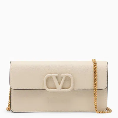 Shop Valentino Garavani Vlogo Light Ivory Chain Wallet In White
