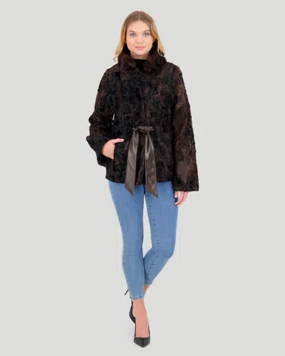 Shop Gorski Lamb Jacket With Mink Stand Collar In Brown