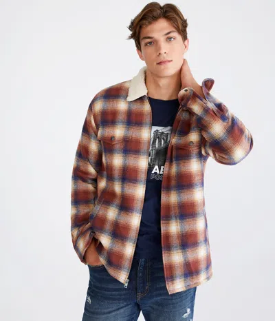 Shop Aéropostale Plaid Sherpa-lined Full-zip Flannel Shacket In Multi