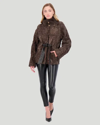 Shop Gorski Lamb Jacket With Mink Stand Collar In Brown