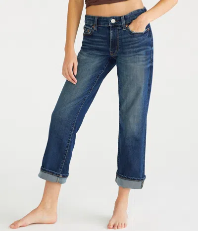 Shop Aéropostale Mid-rise Straight Crop Jean In Blue