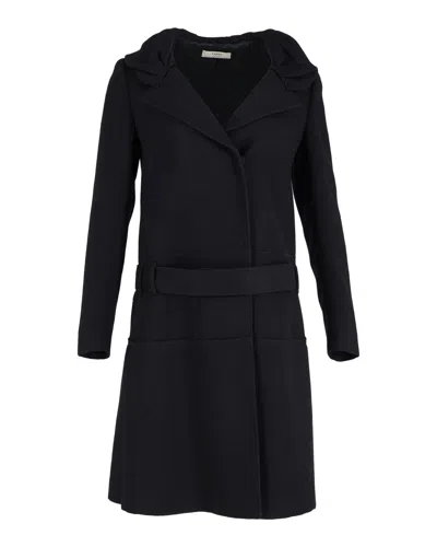 Shop Prada Belted Coat In Black Wool