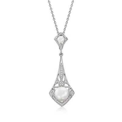 Shop Ross-simons 3.5-8mm Cultured Pearl And . Diamond Vintage-style Pendant Necklace In Sterling Silver In Multi