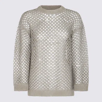 Shop Valentino Beige Linen Knitwear In Ecru/silver