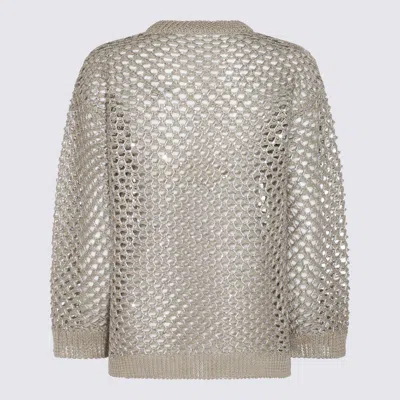 Shop Valentino Beige Linen Knitwear In Ecru/silver