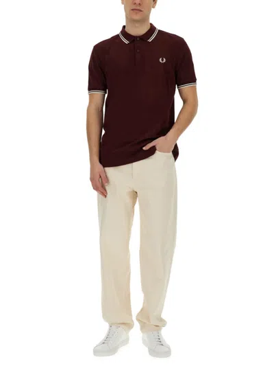 Shop Fred Perry Polo With Logo In Bordeaux
