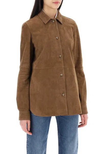 Shop Totême Toteme Suede Leather Overshirt For In Brown