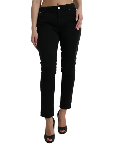 Shop Dolce & Gabbana Black Gray Two Tone Denim Logo Skinny Women's Jeans In Black And Gray