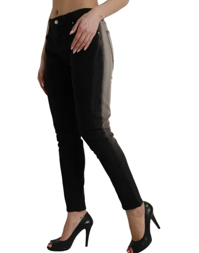 Shop Dolce & Gabbana Black Gray Two Tone Denim Logo Skinny Women's Jeans In Black And Gray