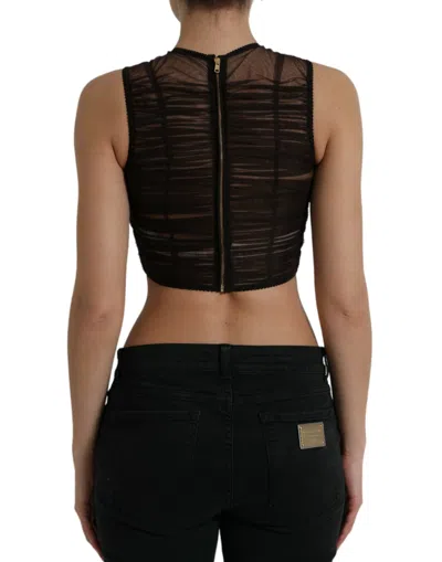 Shop Dolce & Gabbana Embellished Cropped Sleeveless Women's Top In Brown