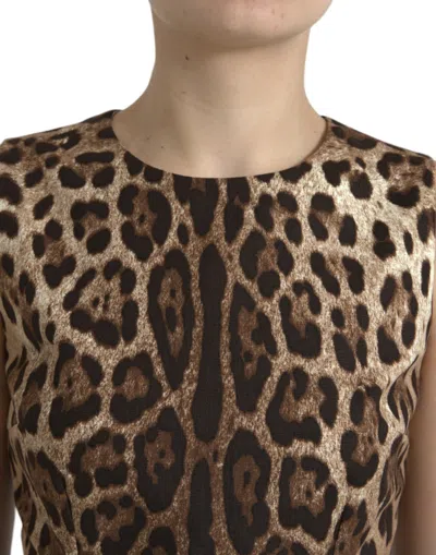 Shop Dolce & Gabbana Sleek Leopard Print Silk-blend Tank Women's Top In Brown