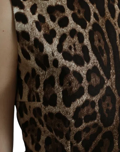 Shop Dolce & Gabbana Sleek Leopard Print Silk-blend Tank Women's Top In Brown