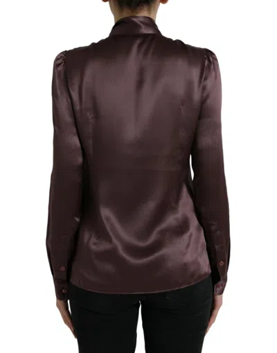 Shop Dolce & Gabbana Elegant Silk Ascot Collar Women's Blouse In Brown