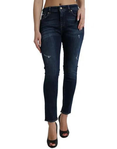 Shop Dolce & Gabbana Dark Blue Cotton Stretch Denim Skinny Women's Jeans