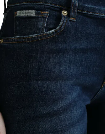 Shop Dolce & Gabbana Dark Blue Cotton Stretch Denim Skinny Women's Jeans