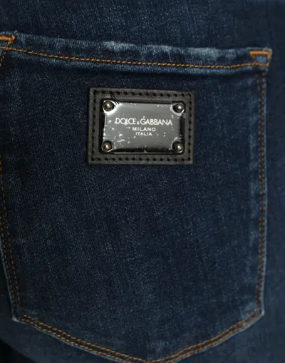 Shop Dolce & Gabbana Dark Blue Cotton Stretch Denim Skinny Women's Jeans