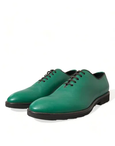 Shop Dolce & Gabbana Elegant Green Leather Oxford Dress Men's Shoes