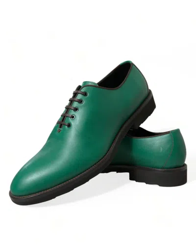 Shop Dolce & Gabbana Elegant Green Leather Oxford Dress Men's Shoes