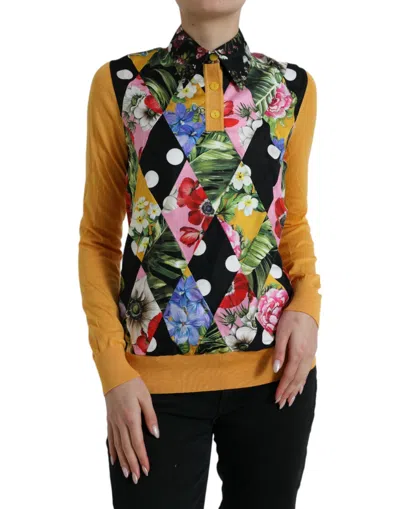 Shop Dolce & Gabbana Elegant Patchwork Henley Silk Blend Women's Sweater In Multicolor