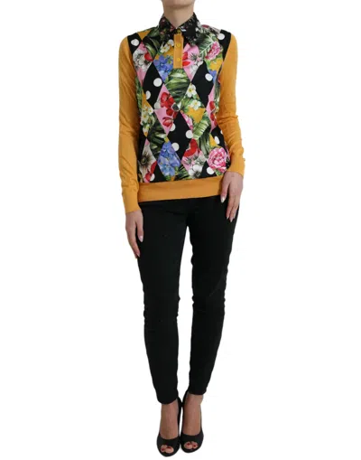 Shop Dolce & Gabbana Elegant Patchwork Henley Silk Blend Women's Sweater In Multicolor
