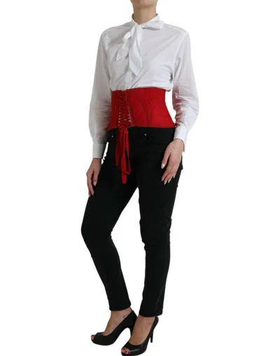 Shop Dolce & Gabbana Silk Corset Waist Belt In Fiery Women's Red