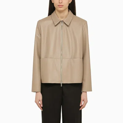 Shop Calvin Klein | Short Regenerated Leather Jacket Beige
