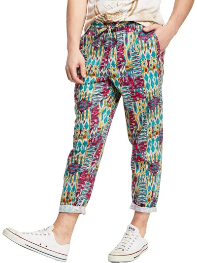 Shop Sun + Stone Mens Linen Blend Geo-print Cropped Pants In Multi