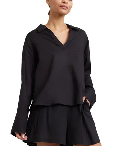 Modern Citizen Jo Collared V-neck Shirt In Black