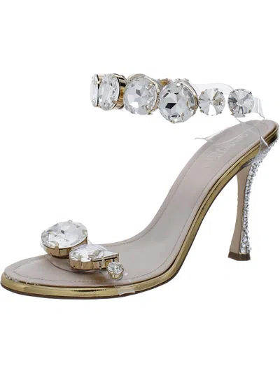 Shop Giambattista Valli Large Crystal Womens Leather Jeweled Heels In Gold