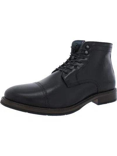 Shop Johnston & Murphy Mens Leather Block Heel Ankle Boots In Black