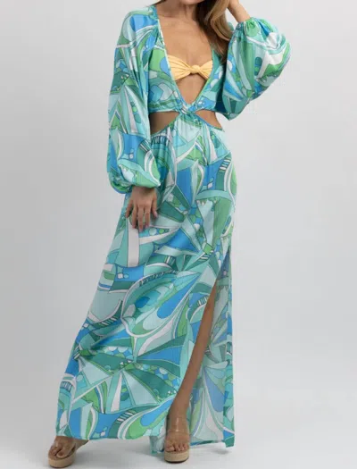 Olivaceous Positano Print Cutout Coverup In Blue In Blue