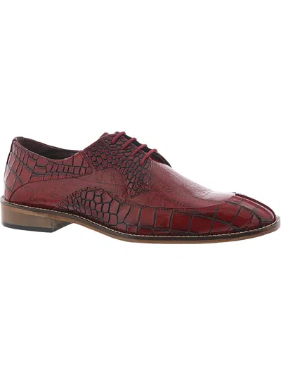 Shop Stacy Adams Tiramico Mens Leather Croc Embossed Oxfords In Red