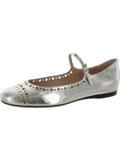 Shop Giambattista Valli Mj Ballerina Womens Faux Leather Mary Jane Ballet Flats In Silver
