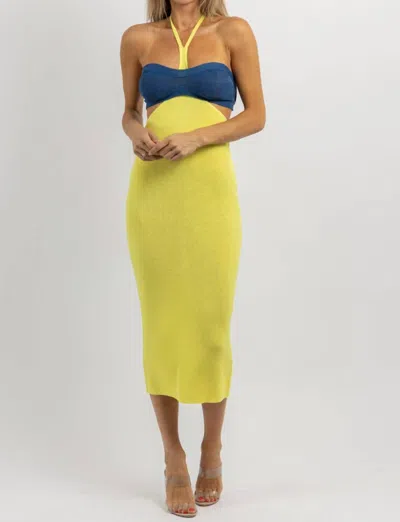 Shop Aiblee Halter Neck Midi Dress In Limoncello In Yellow