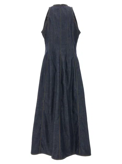 Shop Brunello Cucinelli Denim Long Dress Dresses Blue