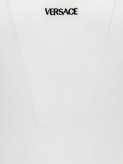 Shop Versace Logo Embroidery Tank Top Tops White