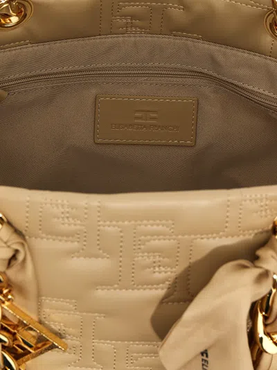Shop Elisabetta Franchi Logo Quilted Big Shopping Bag Tote Bag Beige