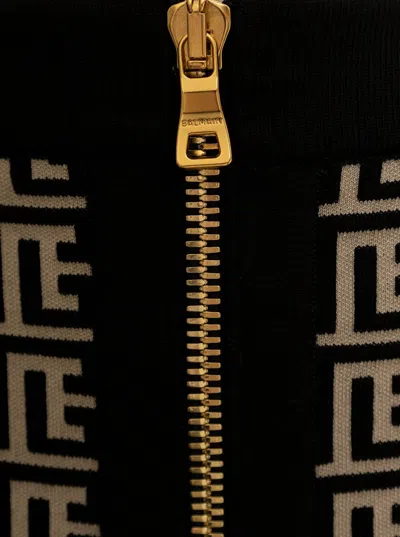 Balmain Monogram Wool Pencil Skirt With Zip In Black