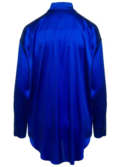 Shop Tom Ford Blue Relaxed Shirt With Pointed Collar In Stretch Silk Woman