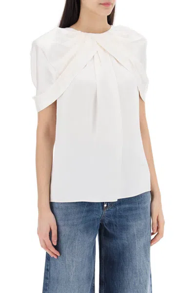 Shop Stella Mccartney Satin Blouse With Petal Sleeves In White