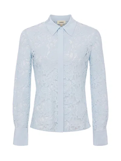 Shop L Agence Maia Floral Lace Blouse In Ice Water