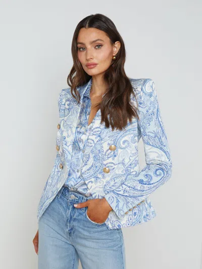 Shop L Agence Marie Slim-fit Blazer In Ivory/blue Decorated Paisley