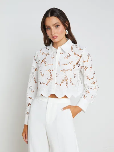 Shop L Agence Seychelle Lace Cropped Blouse In White