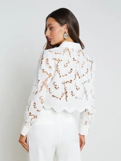 L'agence Seychelle Floral Eyelet-embroidered Cropped Shirt In White