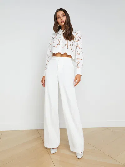 L'agence Seychelle Floral Eyelet-embroidered Cropped Shirt In White