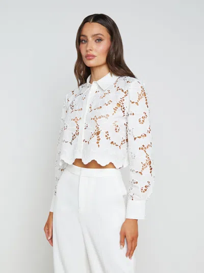 L'agence Seychelle Floral Eyelet-embroidered Cropped Shirt In White