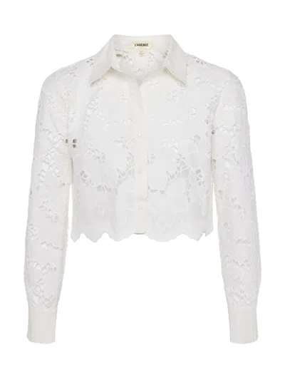 Shop L Agence Seychelle Lace Cropped Blouse In White