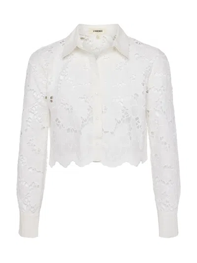 L'agence Seychelle Floral Eyelet-embroidered Cropped Shirt In White