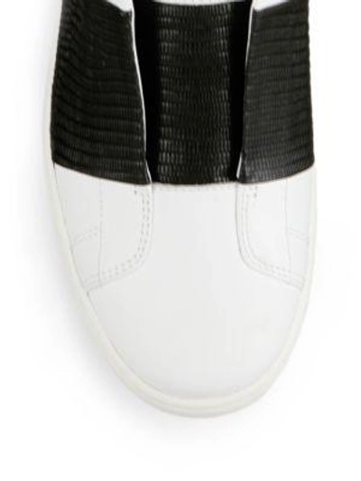 Shop Vince Vista Lizard-embossed Leather Slip-on Sneakers In White-black